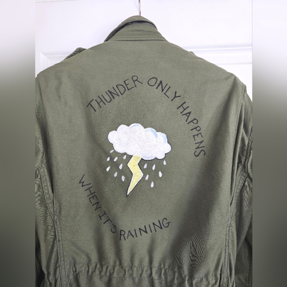 Studded Army Jacket - Thunder Only Happens When Its Raining -with cinch waist LG